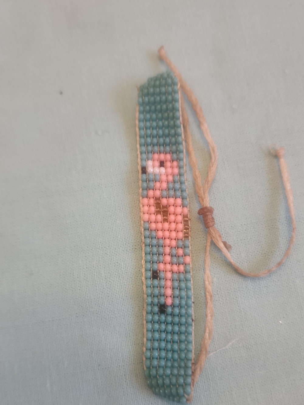 Handmade Teal and Pink Beaded Flamingo Bracelet